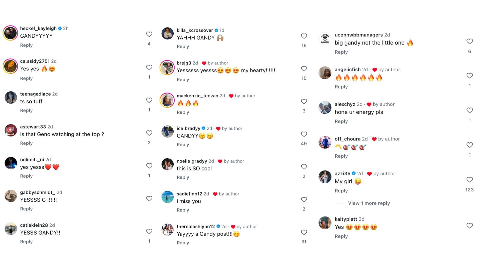 Kayleigh Heckel, Azzi Fudd, Kelis Fisher, Morgan Brady and others react to UConn teammate Gandy Malou-Mamel's training snaps - Image source: Instagram/@gandymamel